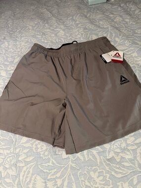 Reebok Men’s Taupe Athletic Shorts with Black Logo